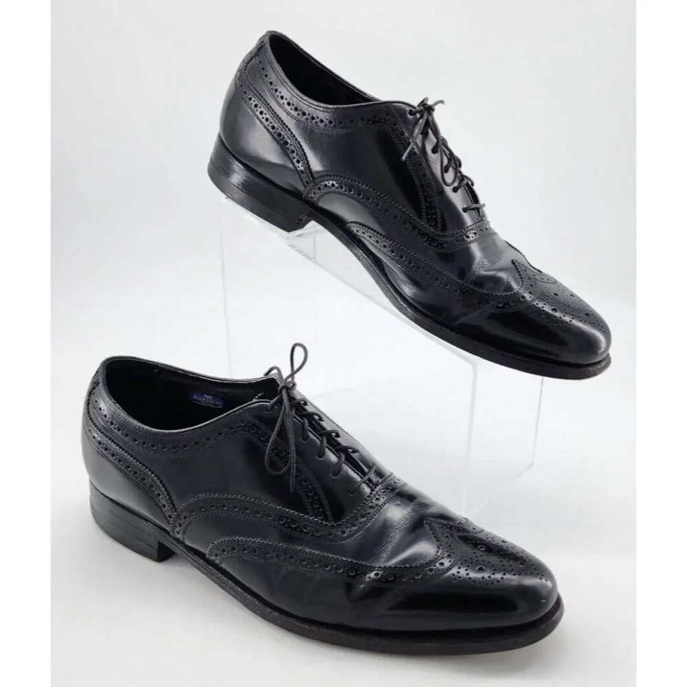 Florsheim Imperial Black Leather Lace Up Wingtip Oxford Brogue Shoes Size 10.5 E